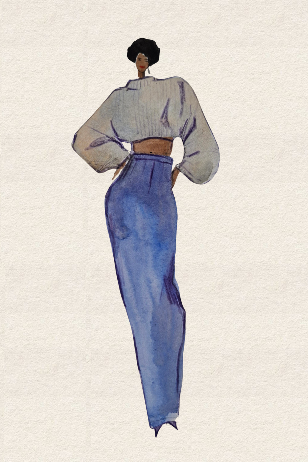 Runway and live model study Look 03 in ink and watercolor wash