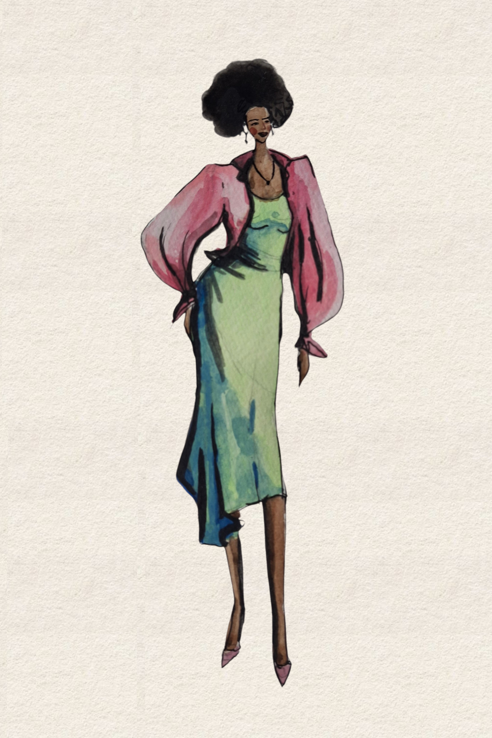 Runway and live model study Look 10 in charcoal and mineral wash
