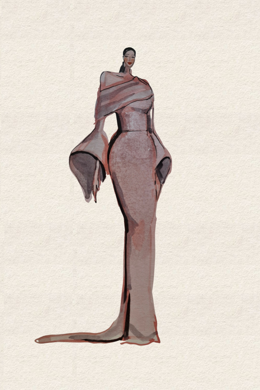 Runway and live model study Look 13 in charcoal and mineral wash