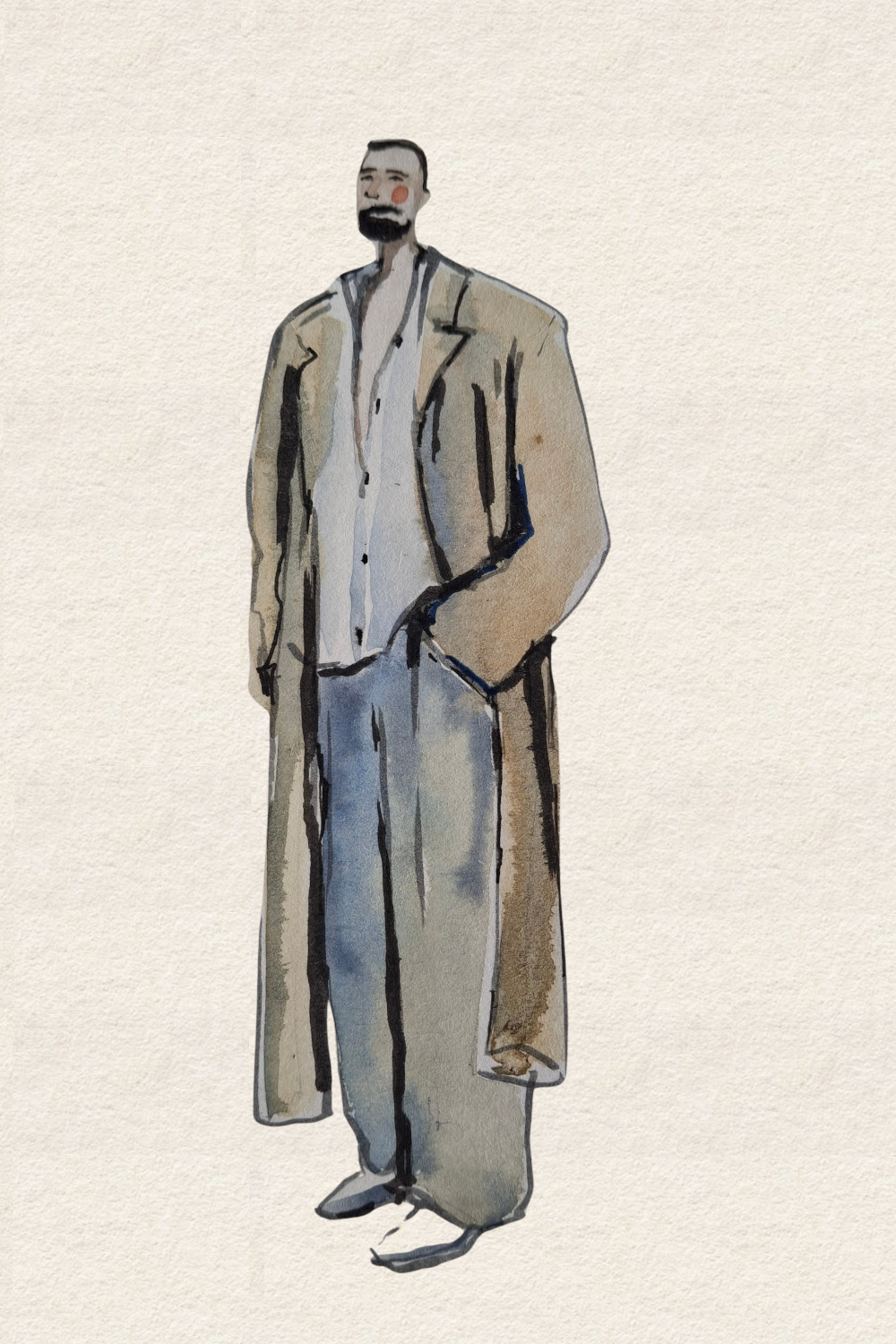 Runway and live model study Look 15 in charcoal and mineral wash