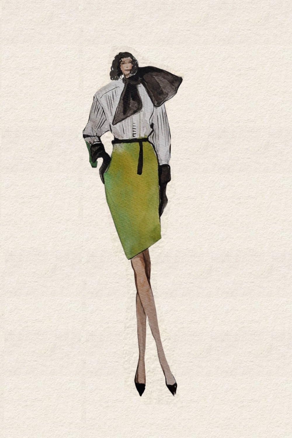 Runway and live model study Look 17 in charcoal and mineral wash